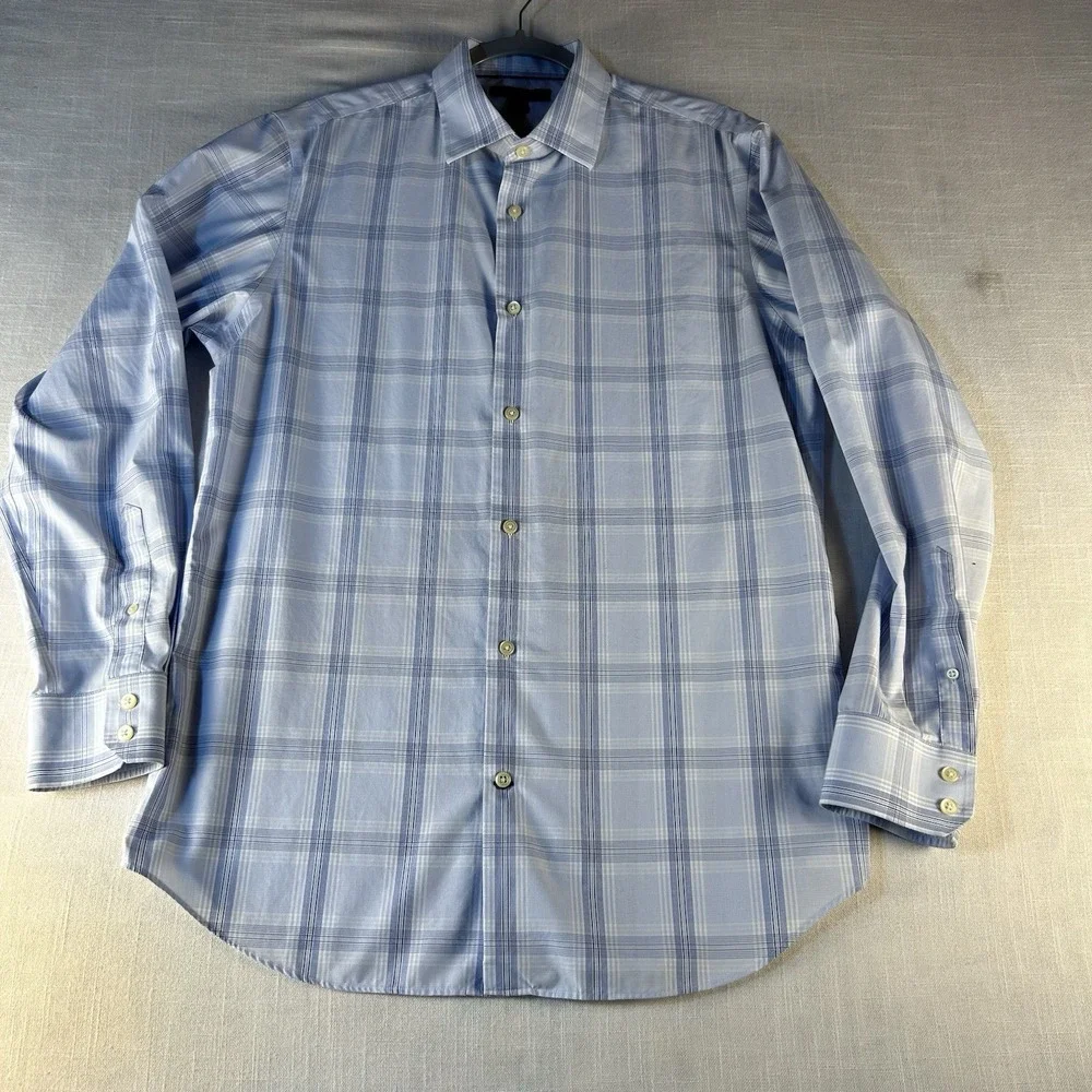 Banana Republic Non-Iron Slim‎ Fit Large Blue Plaid Long Sleeve  Button Up Shirt